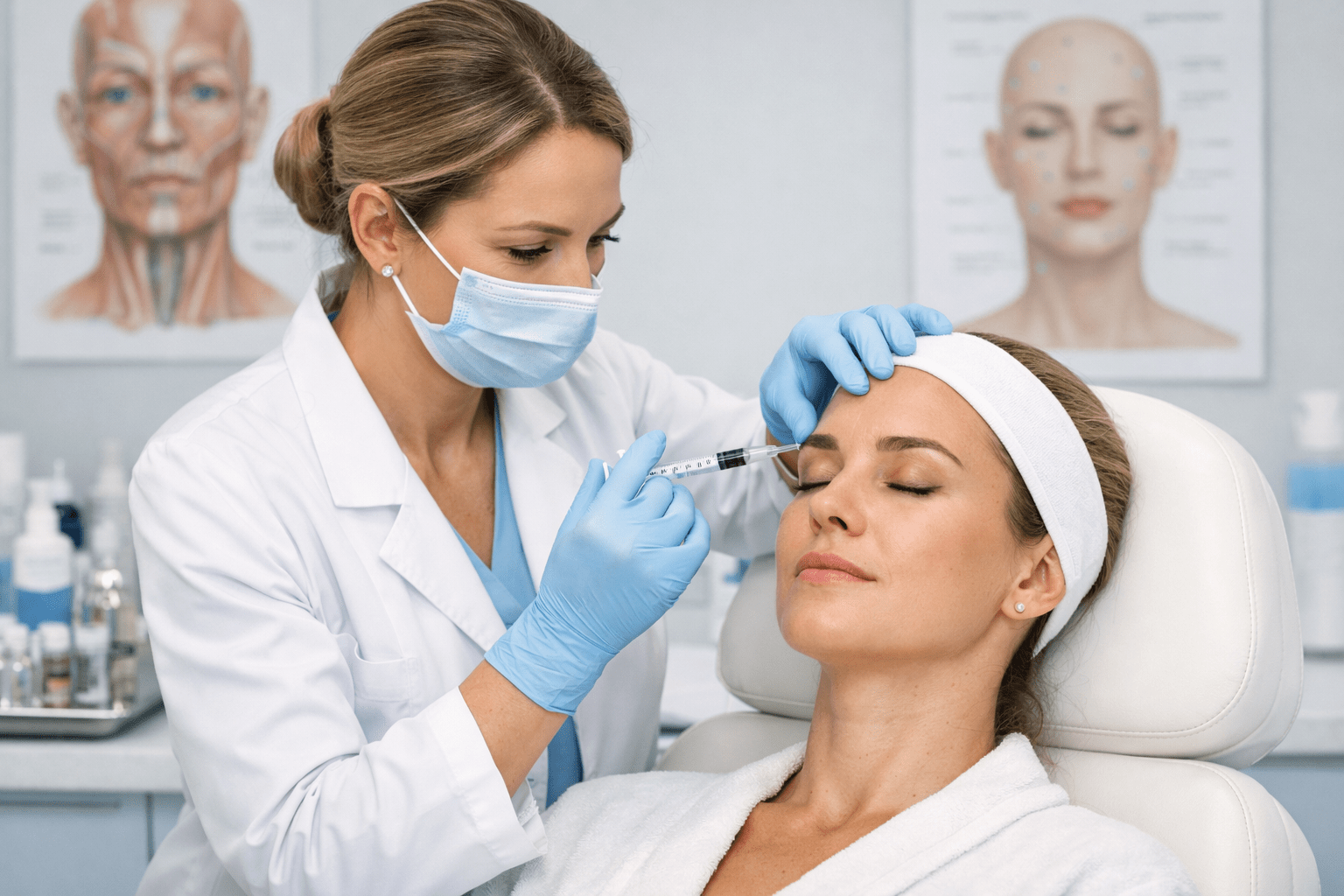 Advanced Botox Training showing a medical professional performing precise facial Botox injections in a modern clinical environment