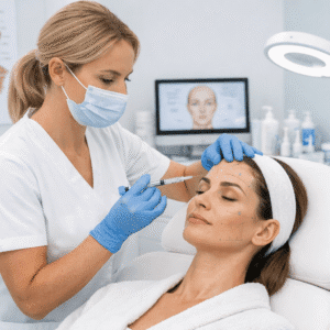 Botox essentials training showing a medical professional performing facial injections in a modern UK aesthetic clinic