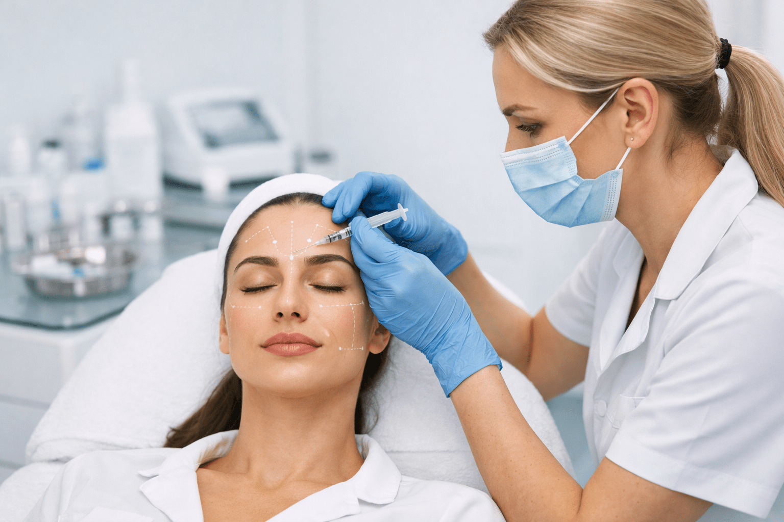 Botox Level 3 Diploma showing a practitioner performing facial injection techniques in a professional cosmetic clinic