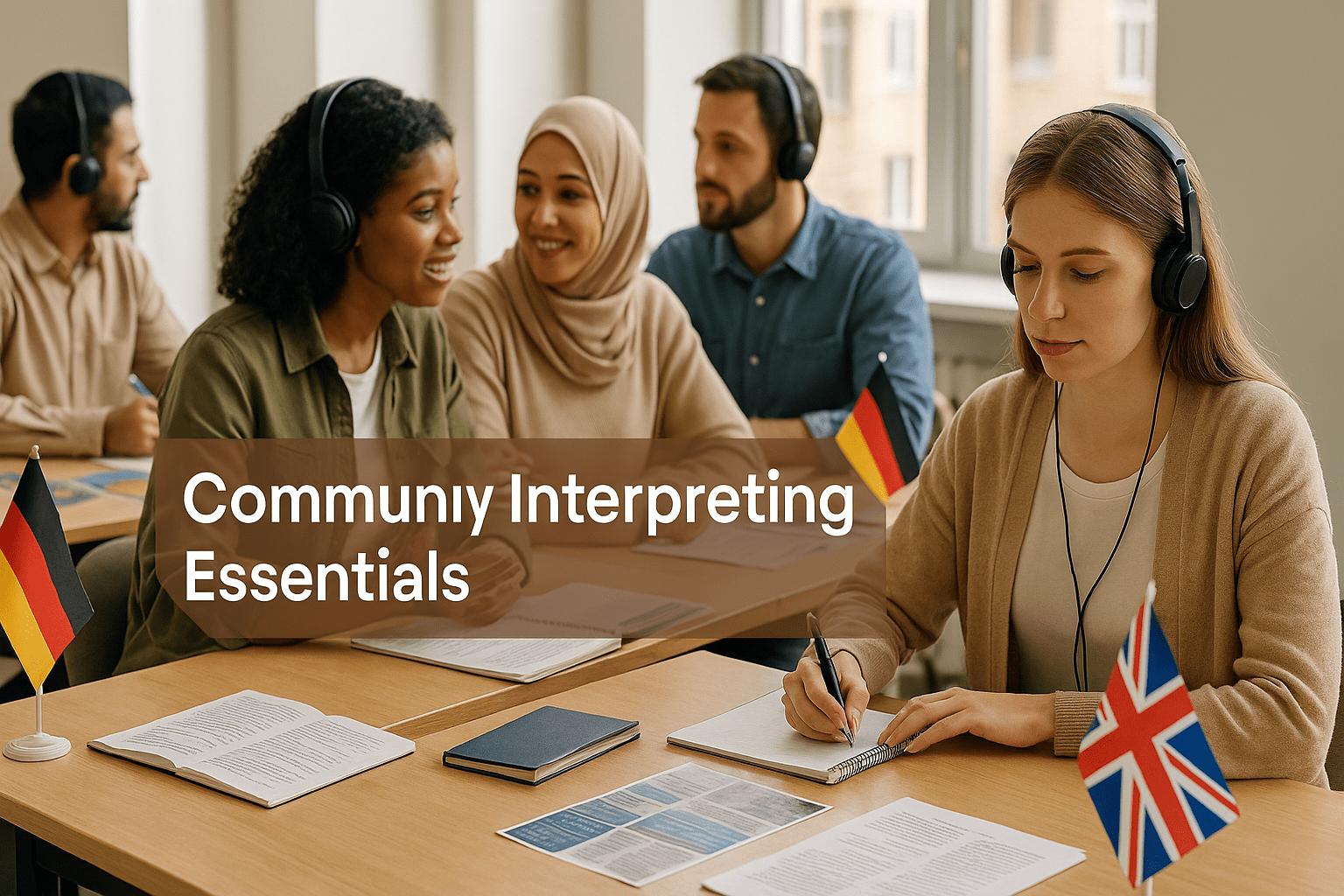 Interpreters assisting diverse communities during a community interpreting essentials training session.