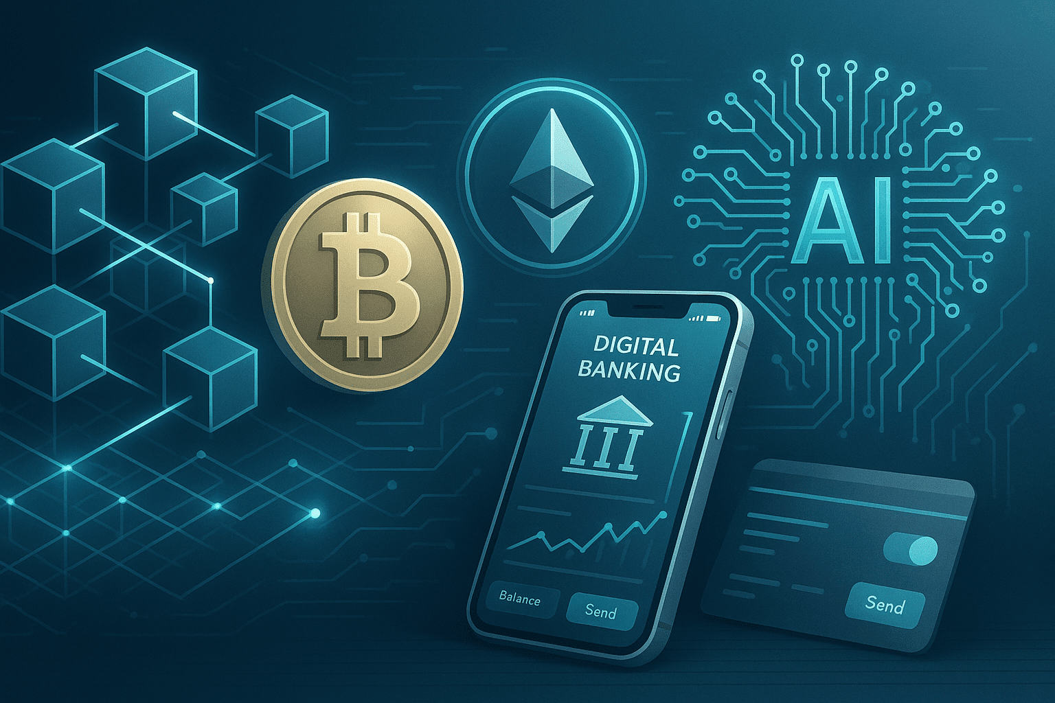 FinTech course showing blockchain, AI, and digital payment visuals for modern financial innovation.