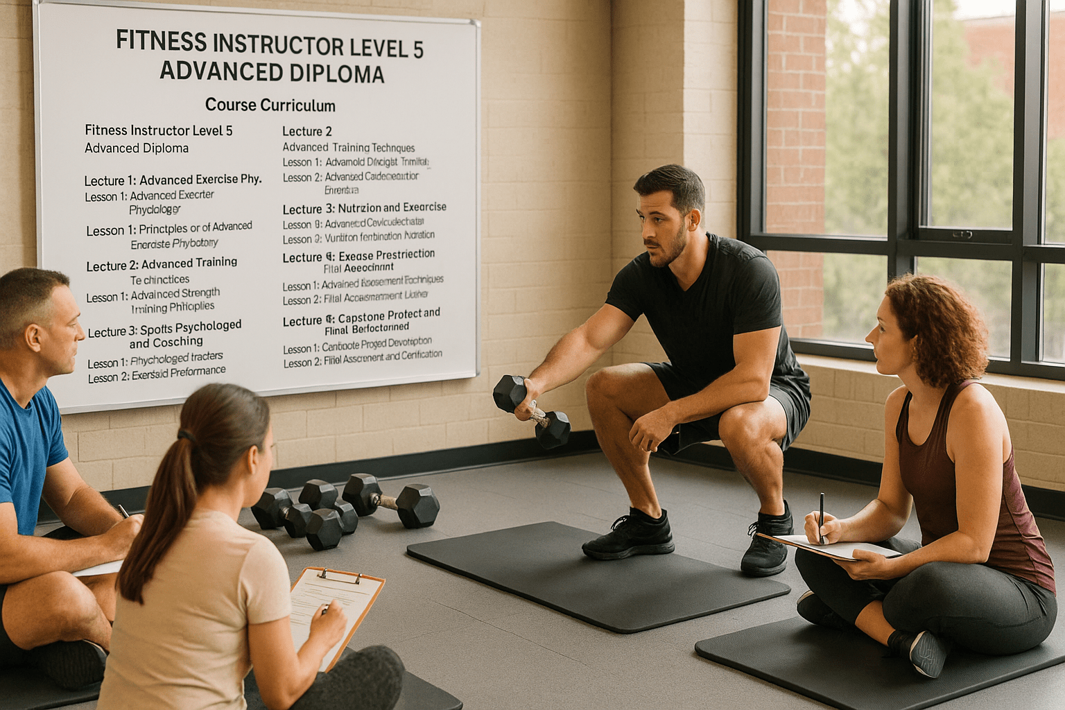 Adult learners in UK gym training session for Fitness Instructor Advanced Diploma Level 5