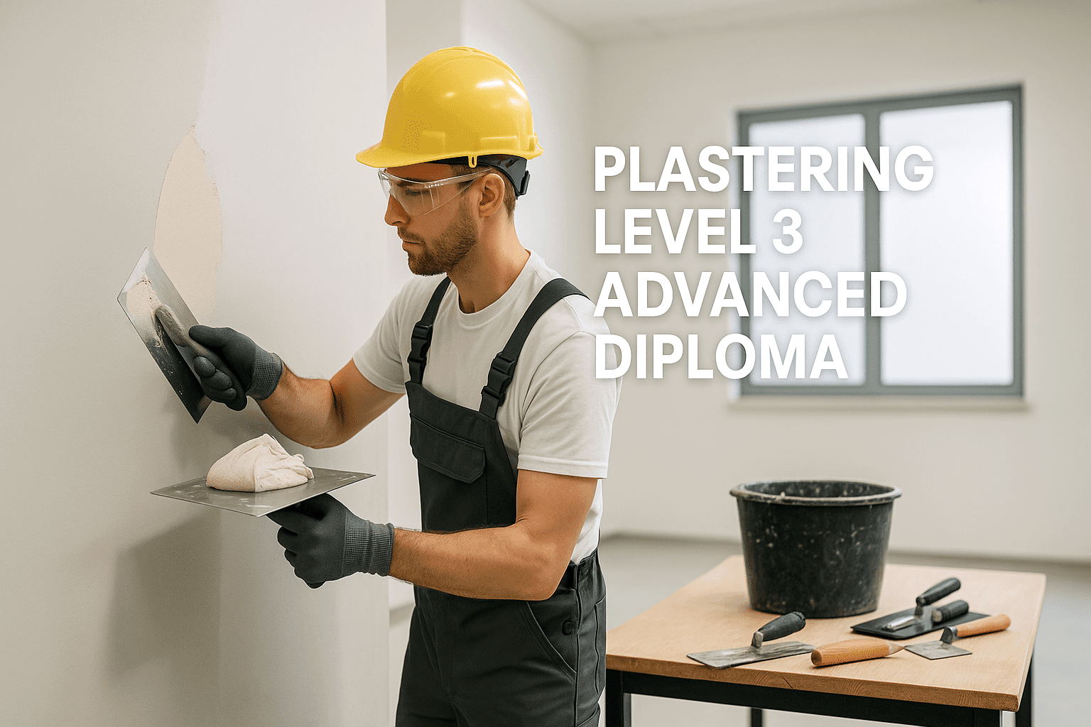 Professional plasterer applying plaster on wall with tools – Plastering Advanced Diploma Level 3