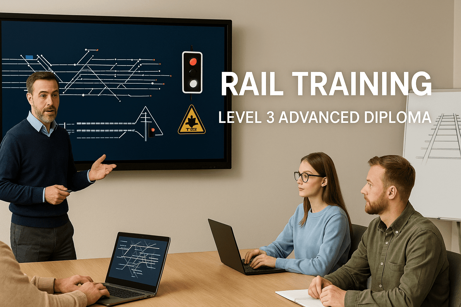 Rail training course classroom showing students learning about rail operations and infrastructure systems