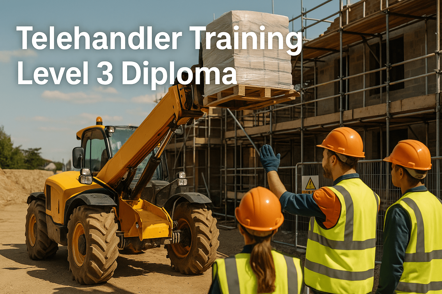 Telehandler training Level 3 Diploma showing operator using boom lift safely at construction site