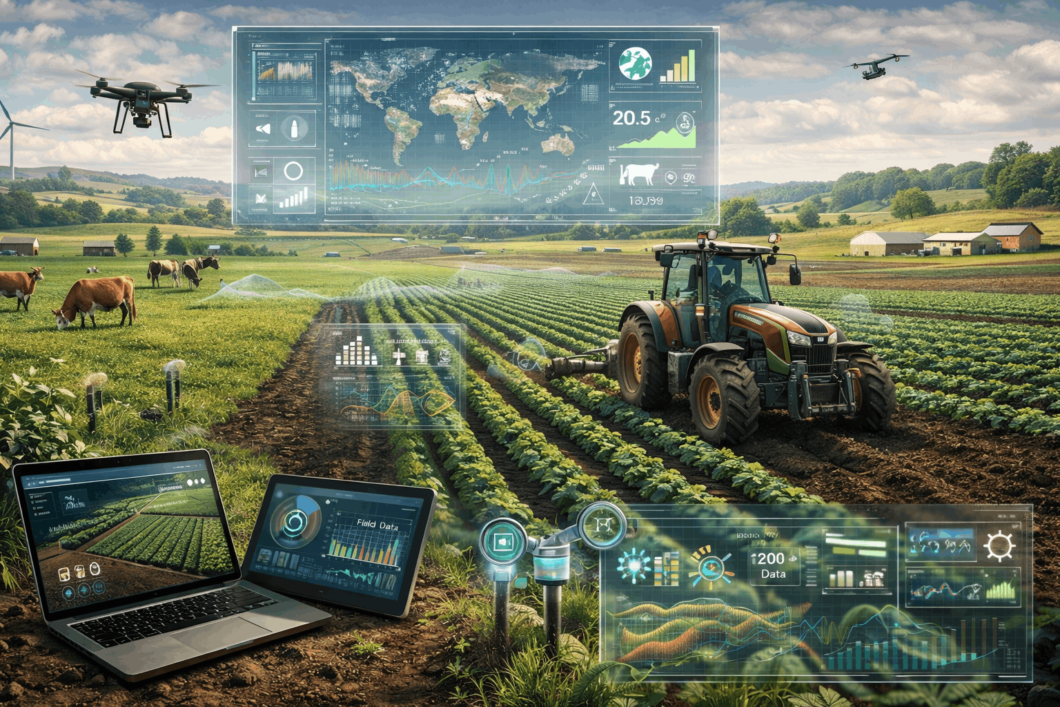 Advanced Farming Diploma Level 8 showcasing precision agriculture, sustainable farming systems, livestock management, and modern farm technology