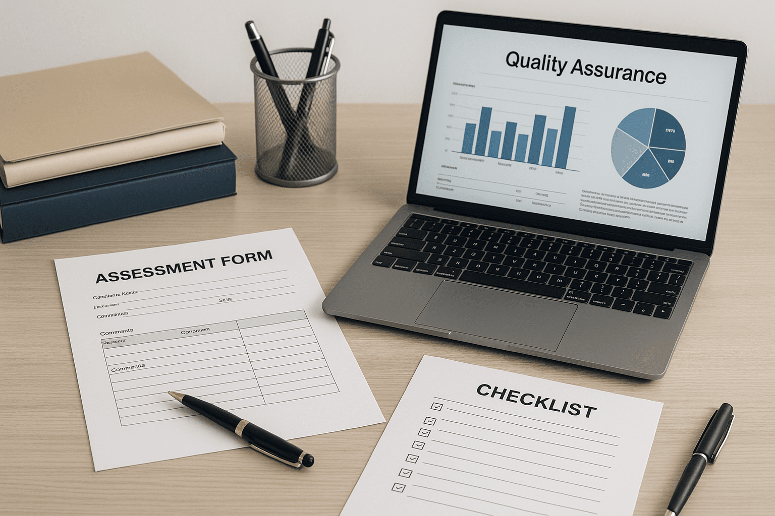 Professional assessor reviewing assessment documents and quality checks for Assessor Training Level 3.