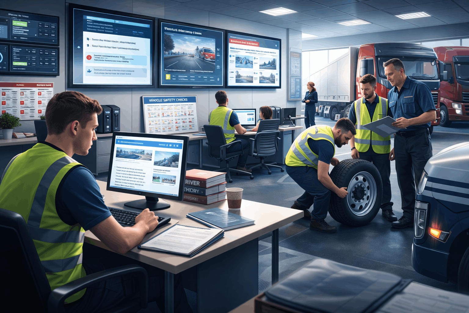 New professional drivers taking driver cpc training in a modern UK driving education and testing environment