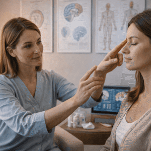 EFT practitioner guiding a client through tapping techniques during an EFT advanced diploma training session.