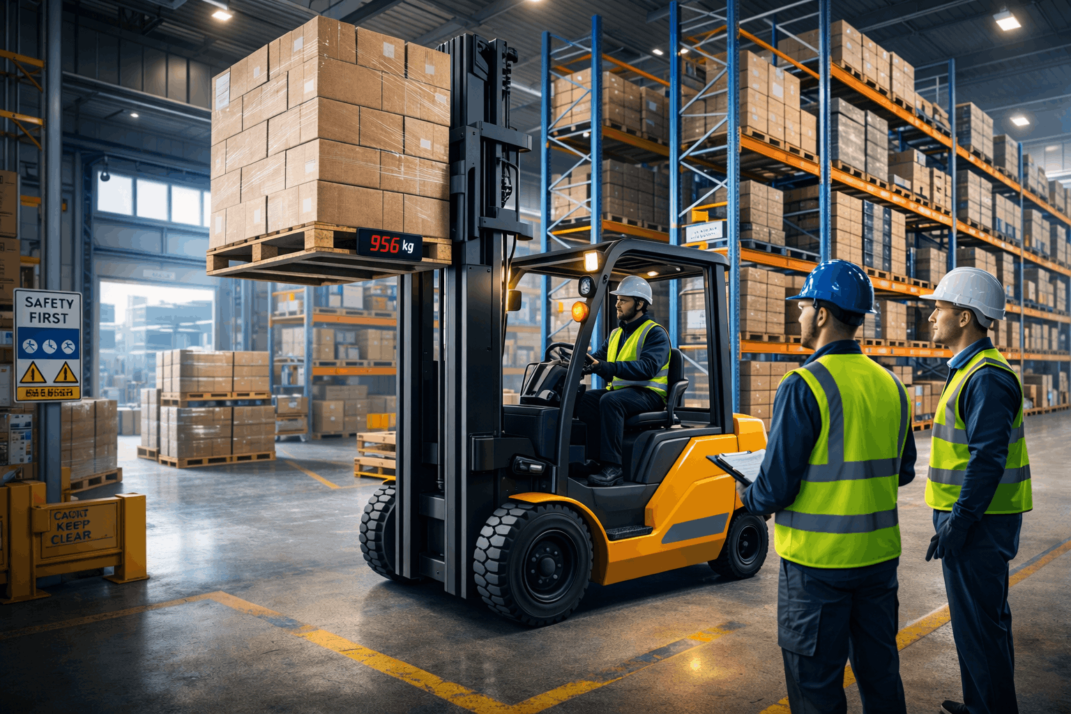 Forklift operator training course showing advanced forklift handling and load control in a UK warehouse