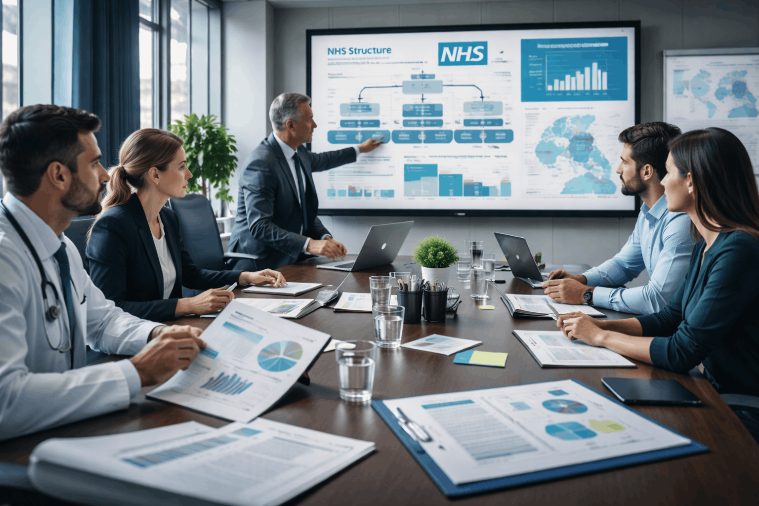 Healthcare policy course showing professionals analysing UK healthcare systems, NHS governance, and public health data