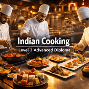Indian cooking course training showing chefs preparing curries, spices, desserts and modern fusion Indian dishes