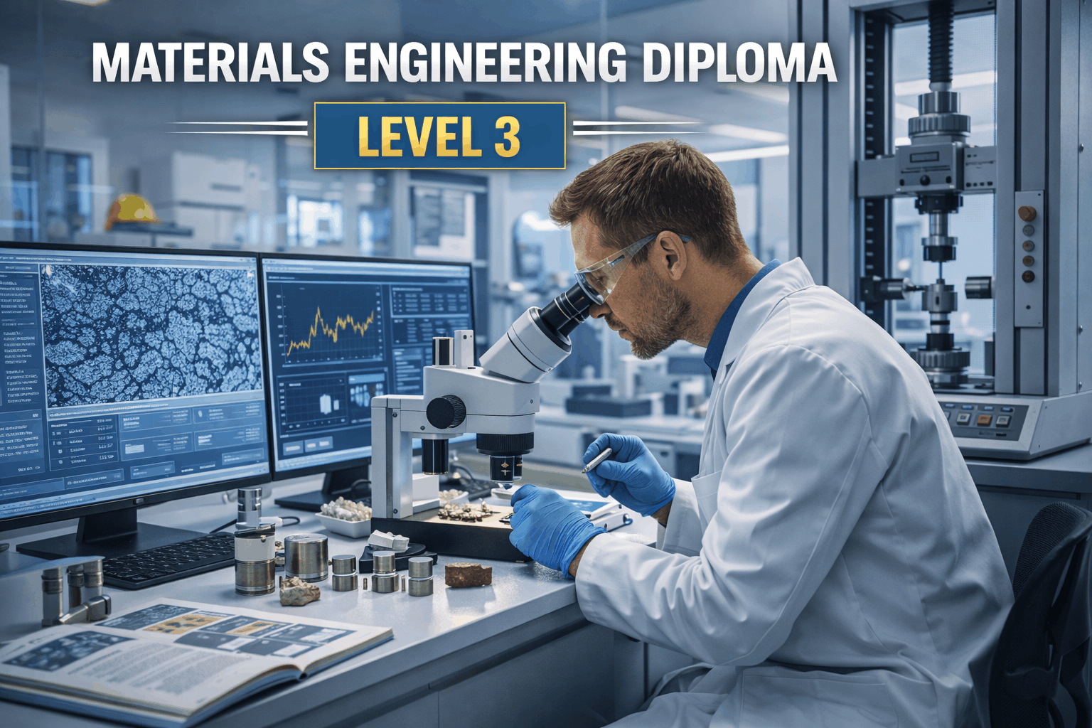 Engineer analysing samples for materials engineering diploma