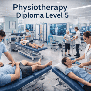 Physiotherapists treating a patient with manual therapy in a modern clinic for the Physiotherapy Diploma Level 5