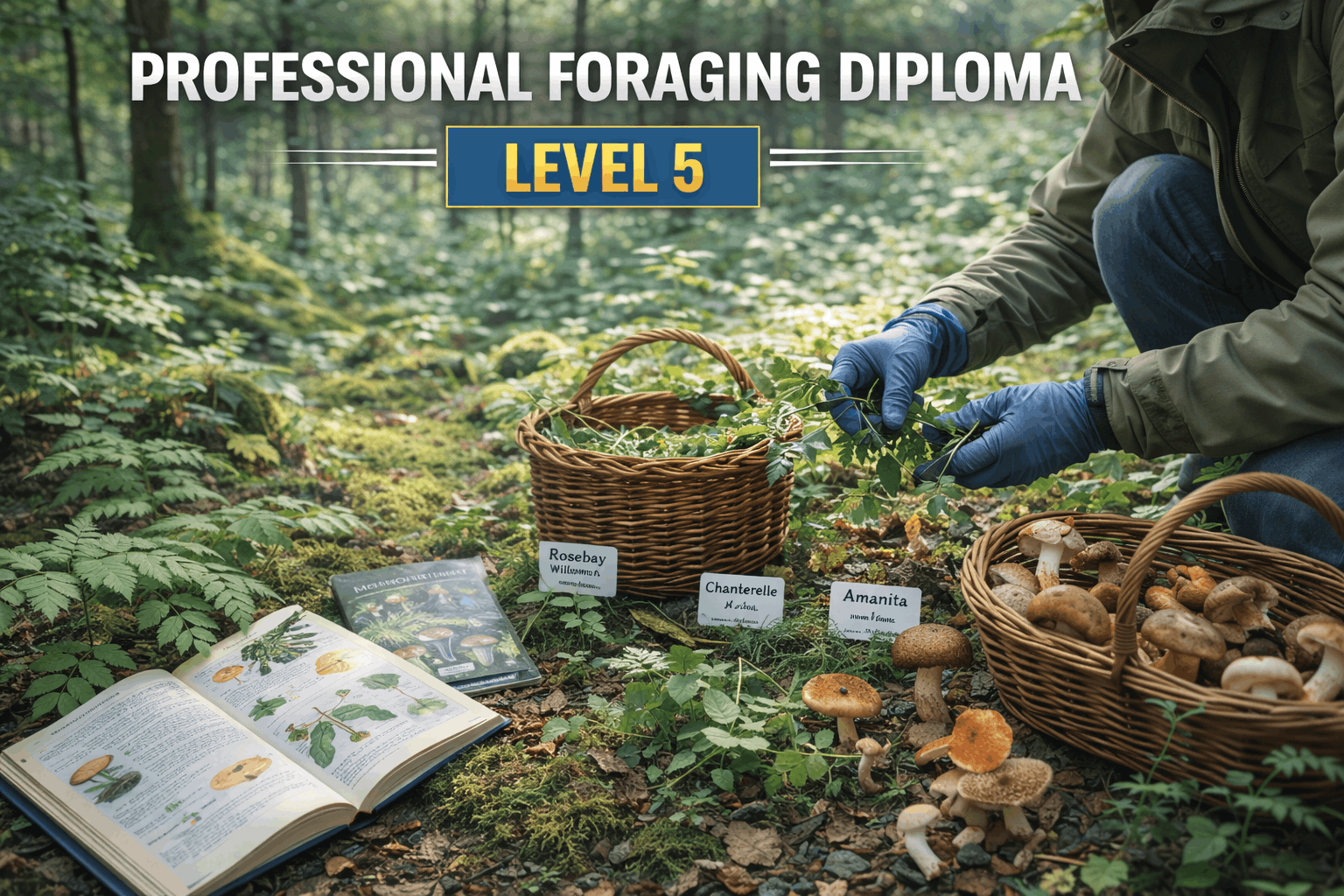 Forager collecting wild plants for professional foraging diploma
