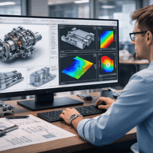 Solidworks advanced diploma training showing complex 3D CAD modelling, assemblies, and simulation tools