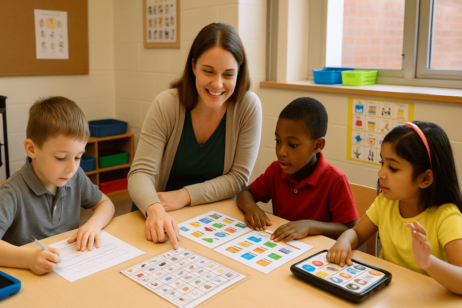 Modern SEN classroom scene showing a teacher supporting diverse learners, representing the special education needs teacher course.