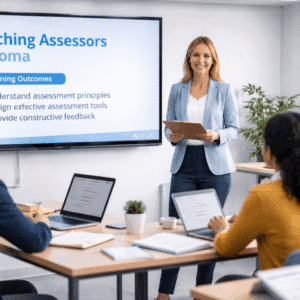 Professional assessor delivering learner assessment in a UK classroom as part of the Teaching Assessors Diploma Level 3 Advanced.
