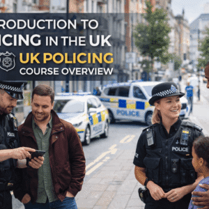 Police officers on community patrol for a UK policing course overview