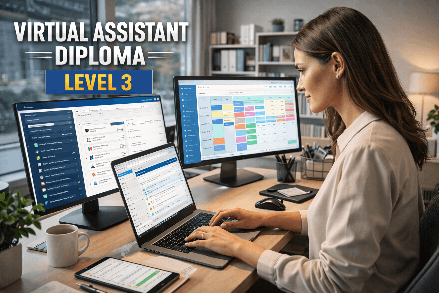 Remote professional working online for virtual assistant diploma training