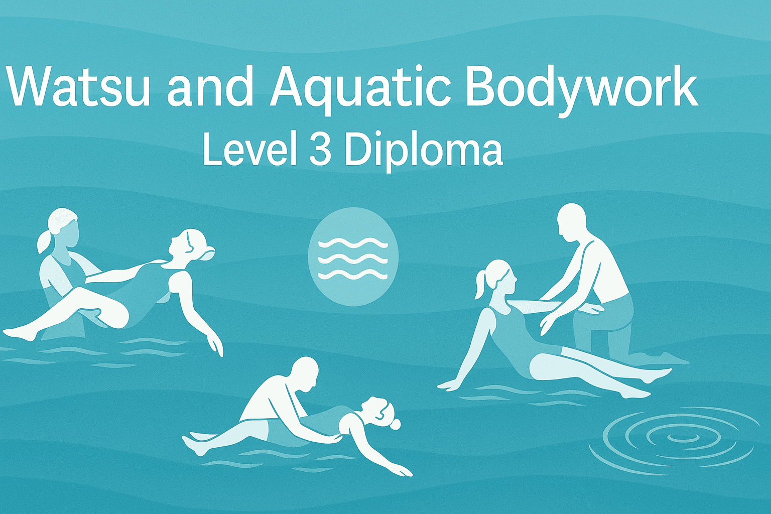 Watsu and Aquatic Bodywork Level 3 Diploma banner showing water therapy, floating techniques, and aquatic bodywork visuals.