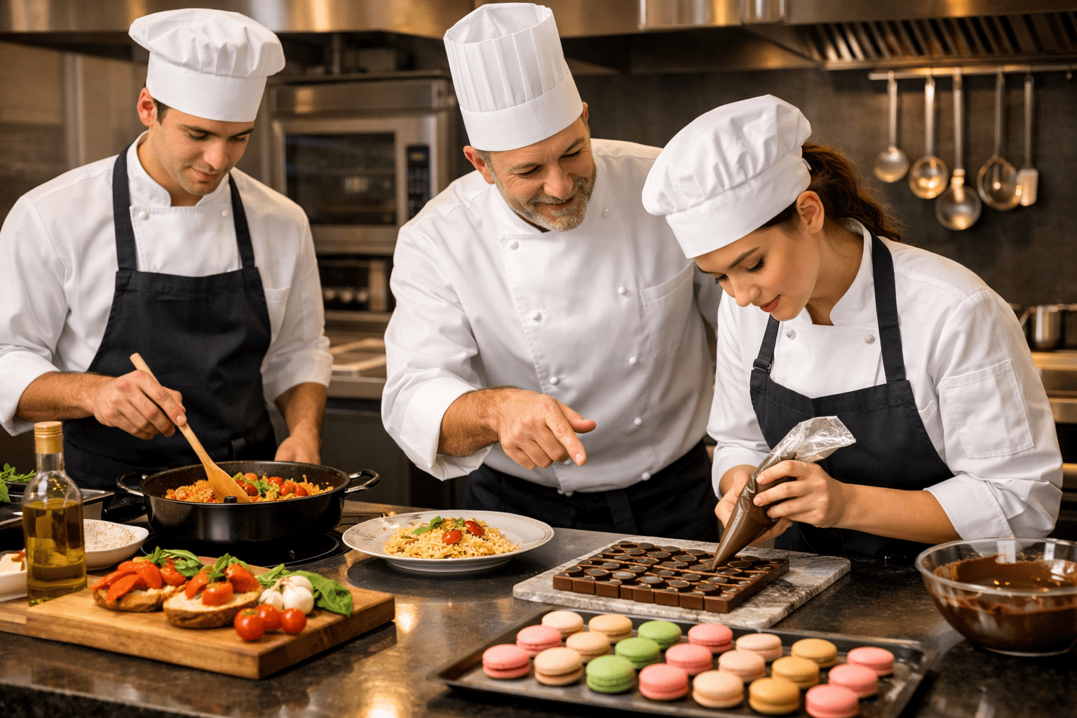 Chef Training Level 3 students practising professional cooking and pastry skills
