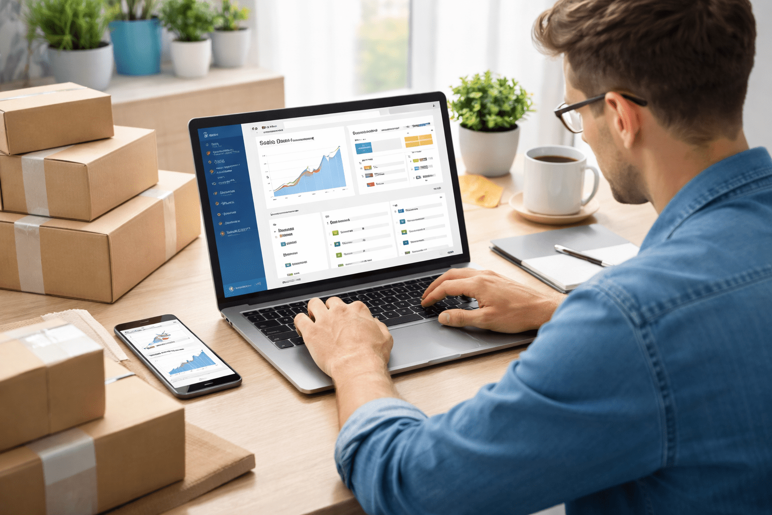 Dropshipping training online showing an entrepreneur managing orders and suppliers on a laptop