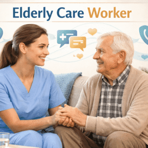 Elderly Care Worker providing supportive care and wellbeing assistance to an older adult in a professional setting