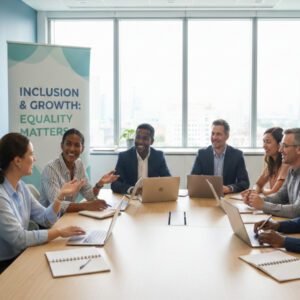 Equality diversity training showing a diverse team in a respectful workplace meeting
