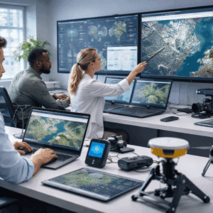 Geospatial data acquisition training with satellite imagery, GNSS mapping tools, drones, and spatial data analysis workflows