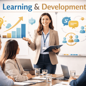 Learning and Development professional leading a corporate training session focused on leadership, coaching and performance