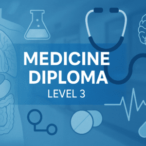 Professional banner showing medicine diploma concepts with anatomy diagrams, medical tools and clinical science graphics.