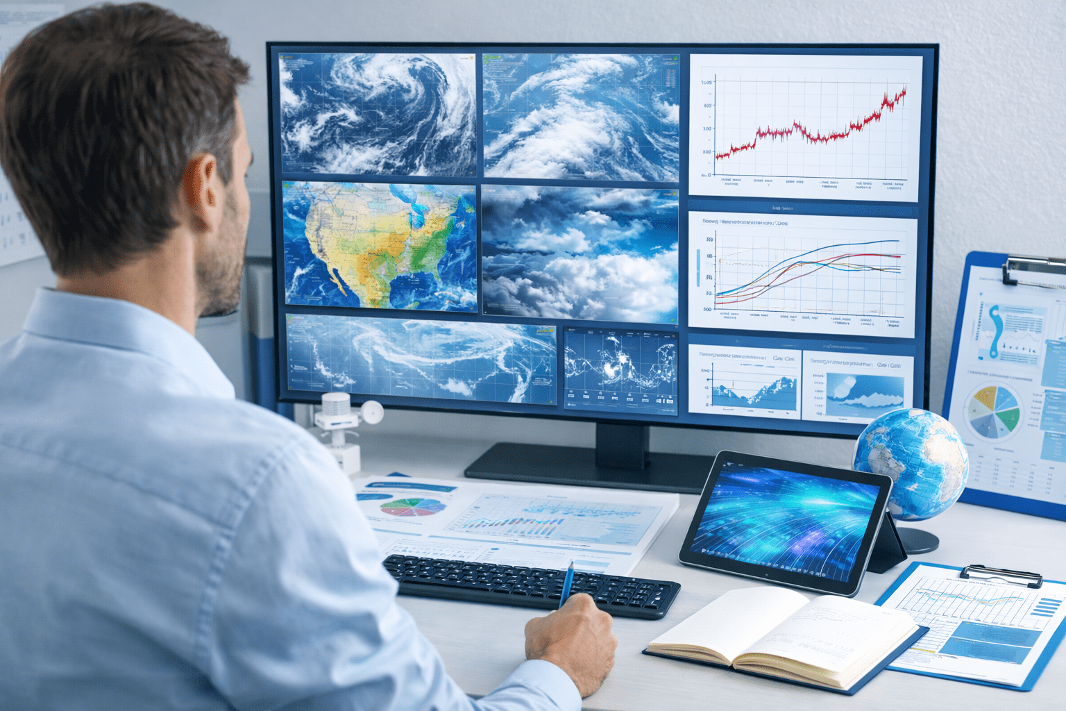 Meteorology training course showing weather maps, clouds and climate analysis