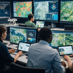 Students analysing satellite imagery and geospatial data in a Remote Sensing Diploma Level 3 Advanced learning environment