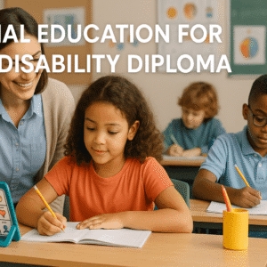 Special Education course image showing inclusive teaching, supportive learning tools, and collaborative classroom elements.