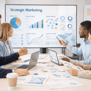 Strategic Marketing Course showing professionals analysing business and marketing growth data