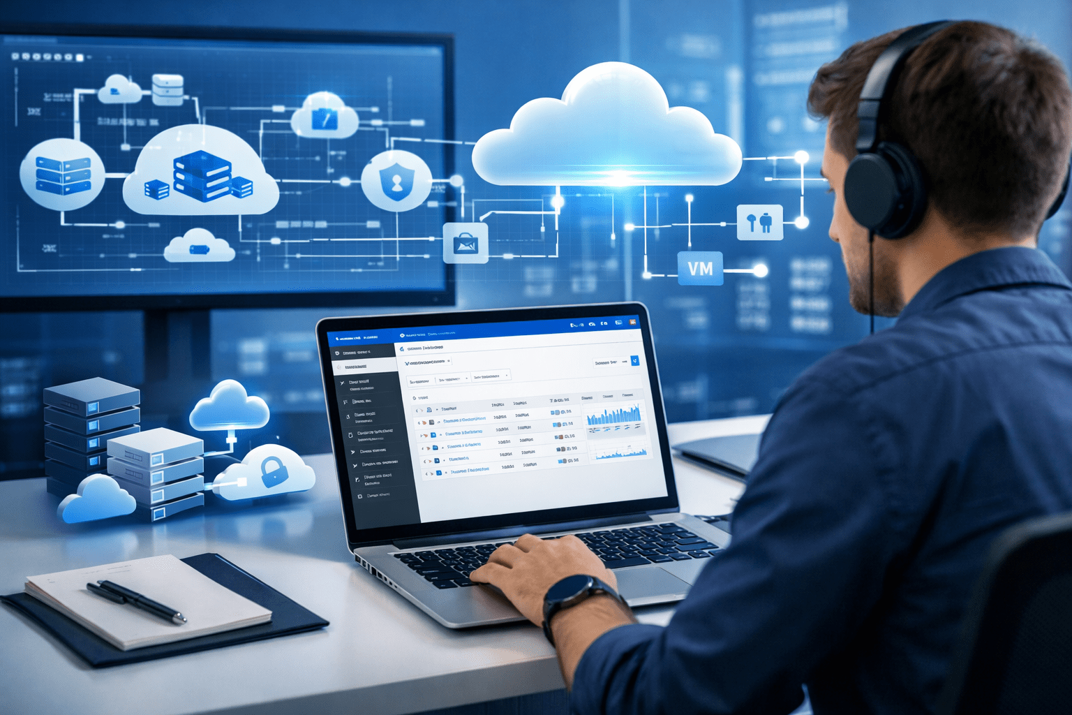 A professional learning Google Cloud Engineer certification using cloud diagrams, servers and the Google Cloud console interface