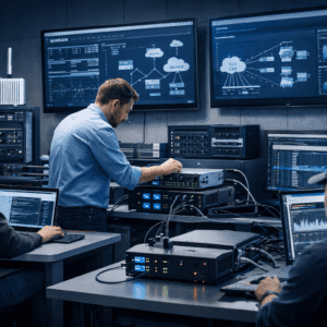 Open RAN 5G training lab showing private 5G network with srsRAN, SDR radios and open RAN architecture