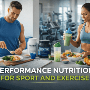 Performance nutrition training showing healthy sports meals and athletes fuelling their bodies for exercise and recovery