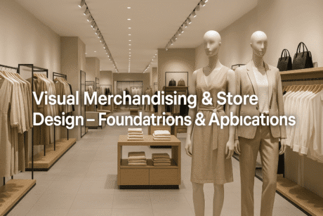 Professional retail display scene showing modern fixtures and layouts, highlighting visual merchandising design principles.