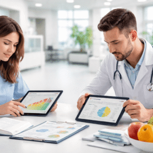 Professional learning scene for the advanced dietetics diploma showing clinical nutrition and patient-focused dietary planning